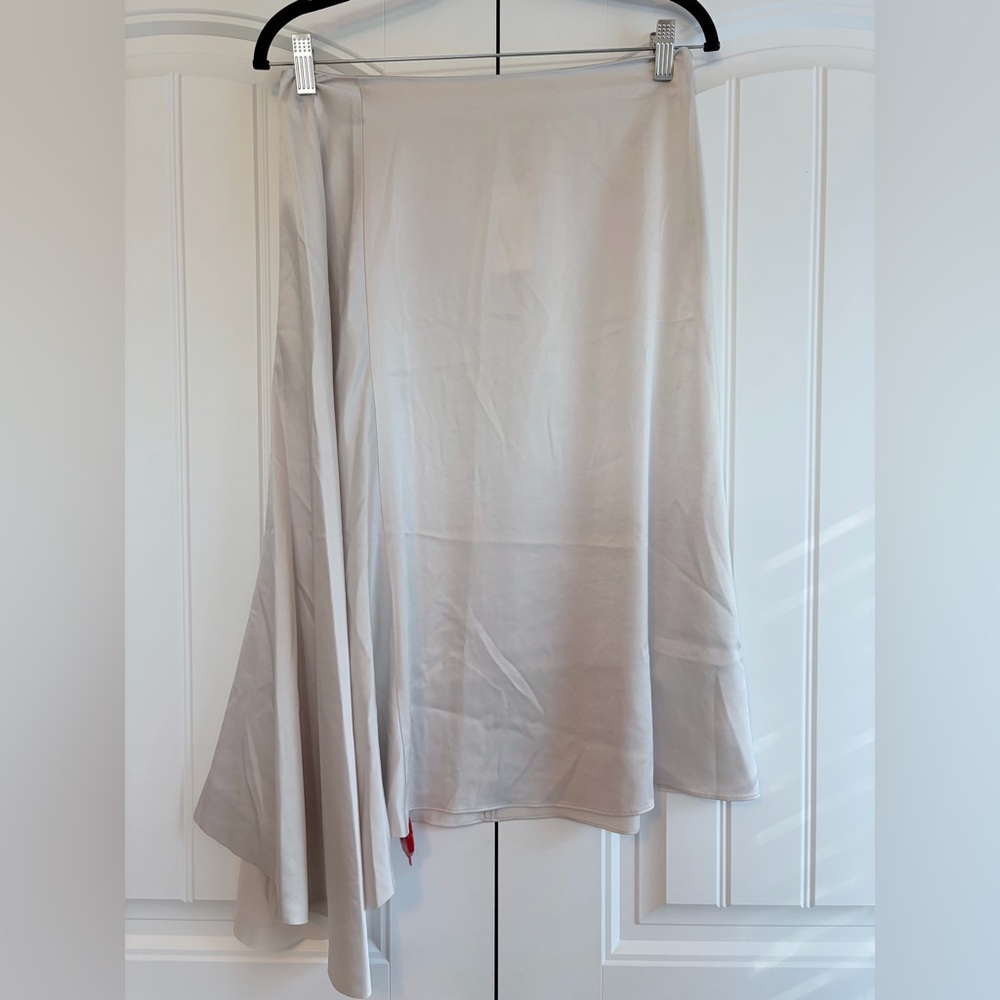 Filippa K Women's Midi Asymmetrical‎ Satin Skirt Beige Size 36 US Size 6 NEW